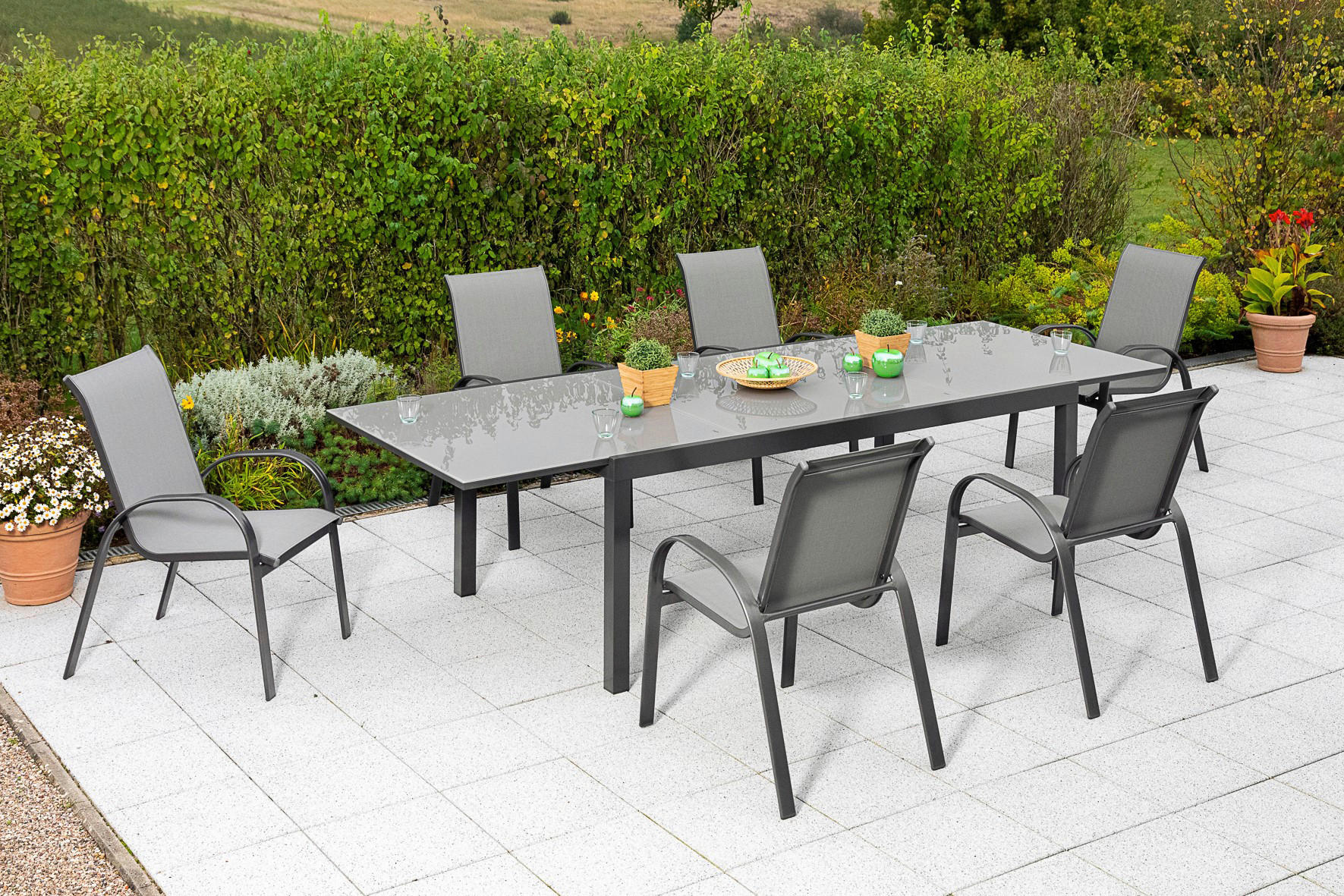 GARTENSET 7-teilig Aluminium 7-teilig  - Graphitfarben/Grau, MODERN, Textil/Metall - Gardenson