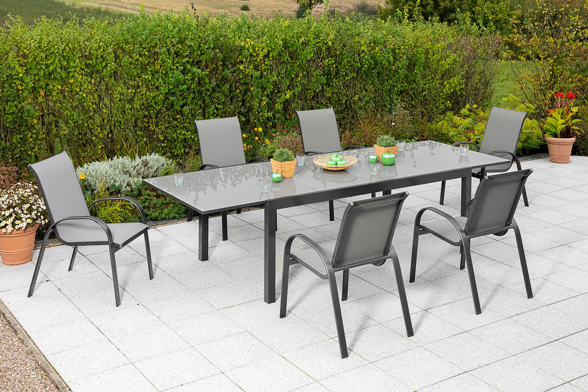 GARTENSET 7-teilig  - Graphitfarben/Grau, MODERN, Textil/Metall - Gardenson