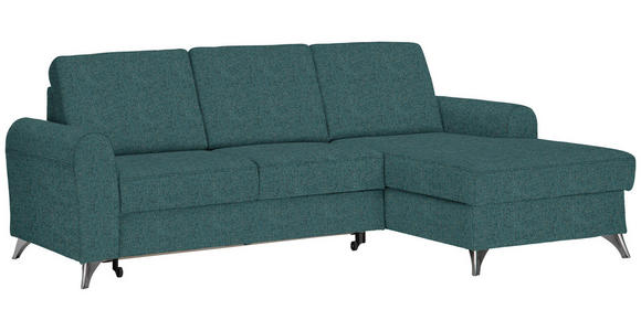 ECKSOFA Petrol Flachgewebe  - Silberfarben/Petrol, Design, Textil/Metall (244/167cm) - Cantus