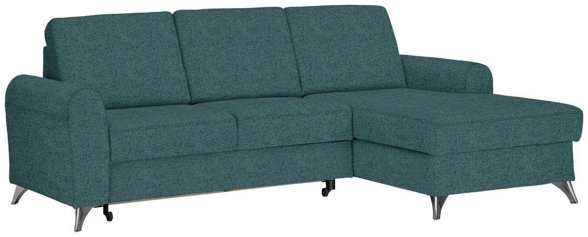 ECKSOFA in Flachgewebe Petrol  - Silberfarben/Petrol, Design, Textil/Metall (244/167cm) - Cantus