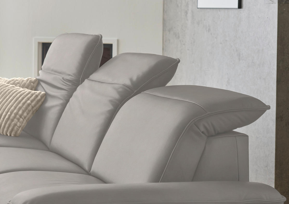 ECKSOFA  Echtleder Hellgrau  - Hellgrau/Schwarz, Design, Leder/Metall (169/307cm) - Beldomo Premium