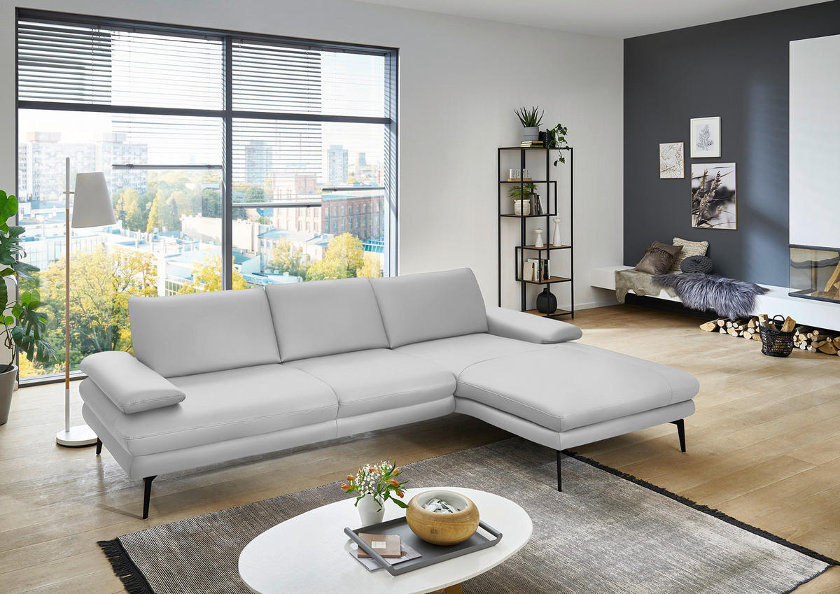 ECKSOFA in Echtleder Weiss  - Weiss/Schwarz, Design, Leder/Metall (310/180cm) - Dieter Knoll