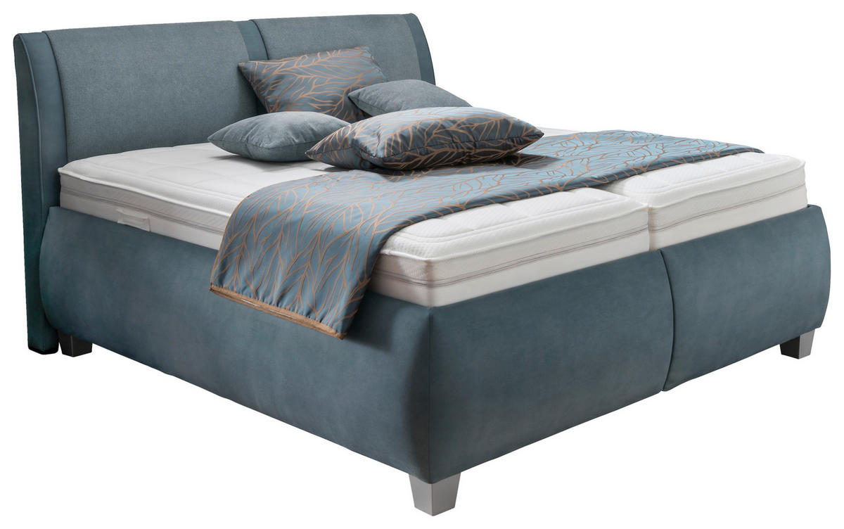 POLSTERBETT 180/200 cm,  in Blaugrau, Matratze, Lattenrost, Bettkasten, unterschiedliche Matratzenhärtegrade je Bettseite, H3 + H3 = fest  - Silberfarben/Blaugrau, Design, Holzwerkstoff/Kunststoff (180/200cm) - Beldomo - Sleep