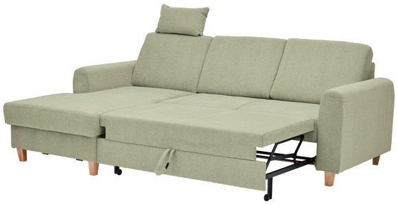 ECKSOFA Hellgrün Flachgewebe  - Buchefarben/Hellgrün, KONVENTIONELL, Holz/Textil (166/241cm) - Carryhome