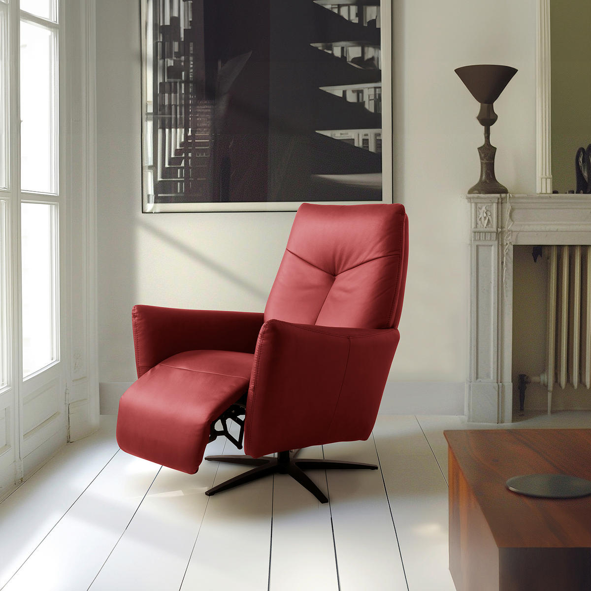 RELAXSESSEL Leder Weinrot  - Weinrot/Schwarz, Design, Leder/Metall (76/107/88cm) - Livetastic