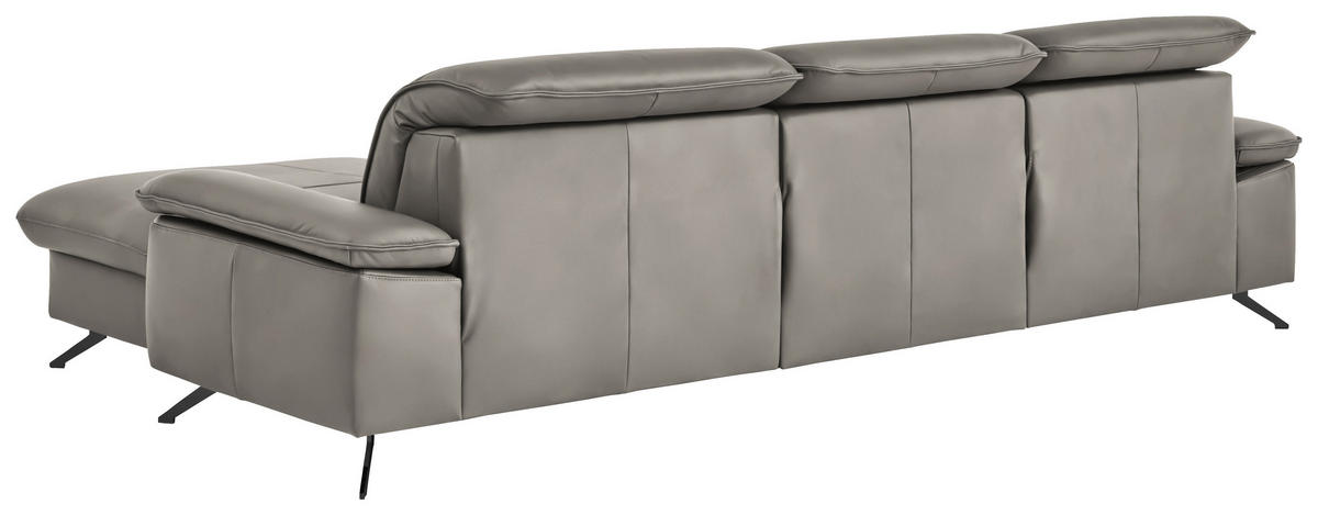 ECKSOFA  Echtleder Grau  - Schwarz/Grau, Design, Leder/Metall (307/169cm) - Beldomo Premium