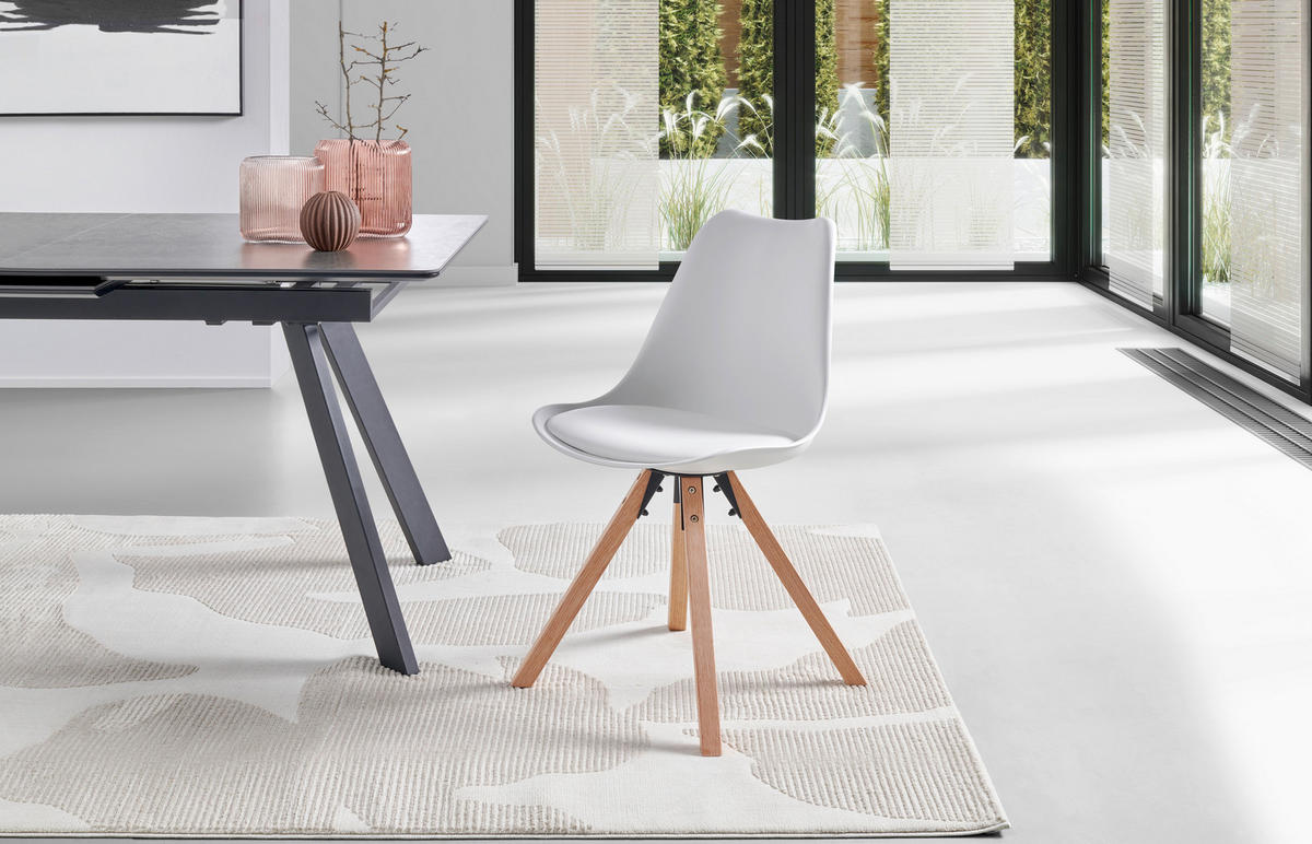 STUHL  in Lederlook glatt  - Weiss/Naturfarben, Lifestyle, Holz/Kunststoff (48,5/84/55cm) - MID.YOU