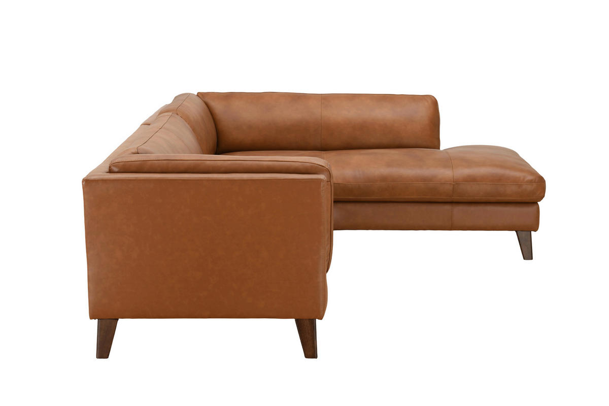 ECKSOFA SERA Cognac Echtleder Lederlook  - Cognac/Dunkelbraun, Design, Leder/Holz (235/194cm) - Livetastic