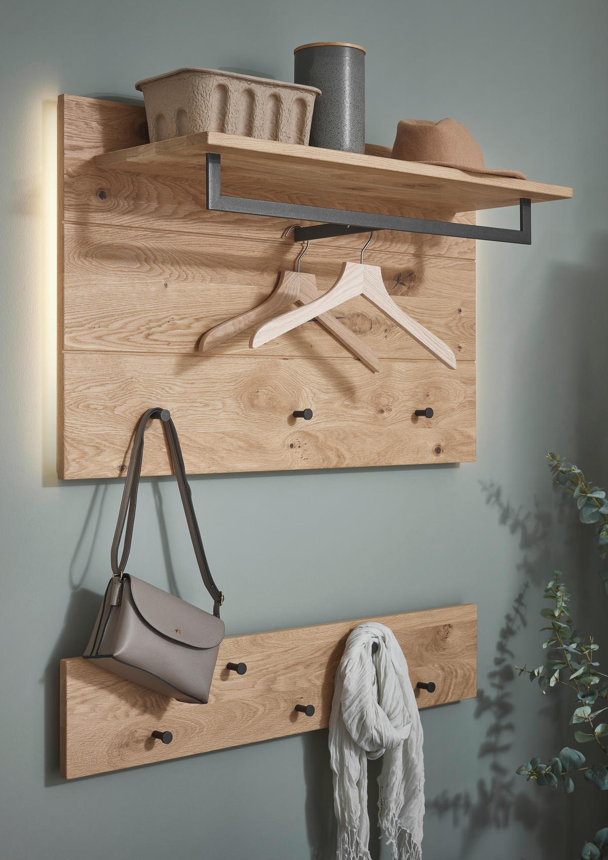 GARDEROBENLEISTE Wildeiche massiv Eichefarben  - Eichefarben, Natur, Holz/Metall (99/19/7,5cm) - Valdera