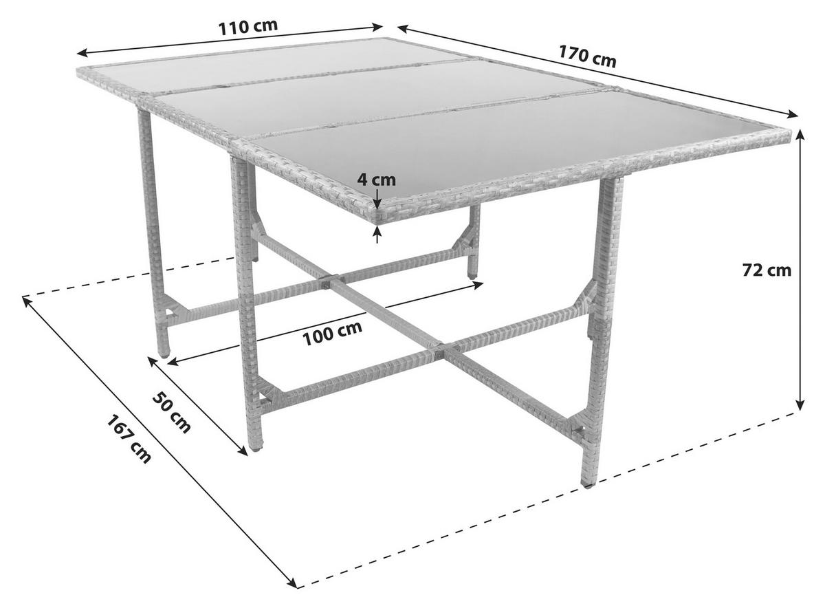 GARTENTISCH 170/110/72 cm Metall, Kunststoff, Glas Braun quadratisch  - Braun, Modern, Glas/Kunststoff (170/110/72cm) - Ambia Garden