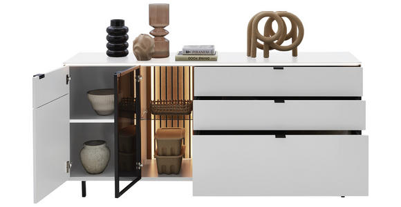 SIDEBOARD Weiß, Eichefarben  186,2/86,1/46 cm  - Eichefarben/Schwarz, Design, Glas/Holz (186,2/86,1/46cm) - Dieter Knoll