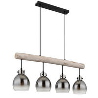 HÄNGELEUCHTE 82,5/15/140 cm    - Schwarz/Naturfarben, Natur, Glas/Holz (82,5/15/140cm) - Globo