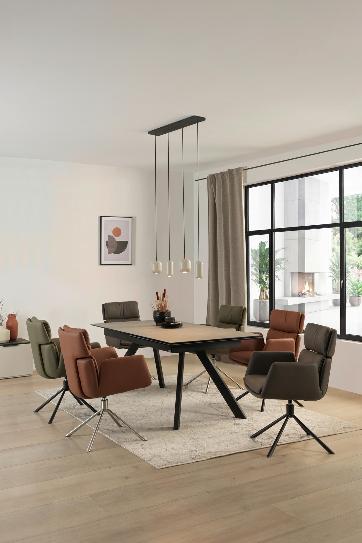 ESSTISCH in Metall, Glas, Keramik 180-260/95/76 cm  - Schwarz/Grau, Design, Glas/Keramik (180-260/95/76cm) - Novel