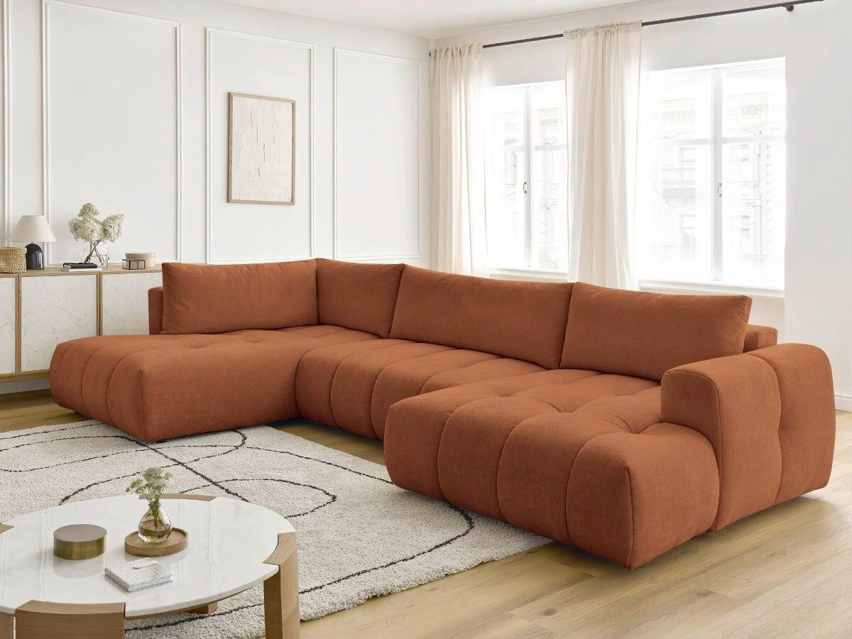 WOHNLANDSCHAFT  FUJI  Orange Leinenoptik  - Schwarz/Orange, MODERN, Kunststoff/Textil (204/377/160cm)