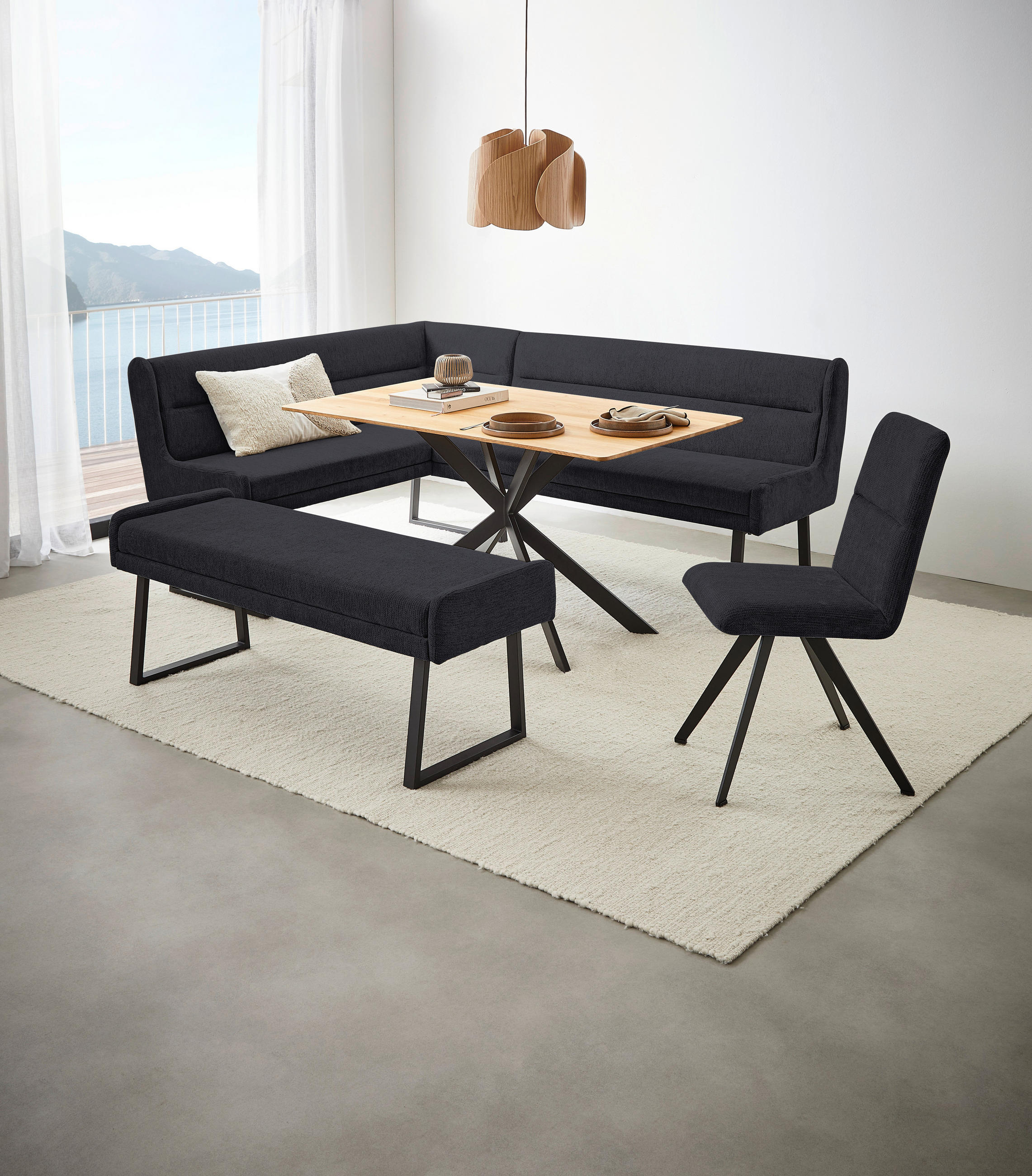 ECKBANK 159/217 cm Webstoff Schwarz   - Schwarz, Design, Textil/Metall (159/217cm) - Novel