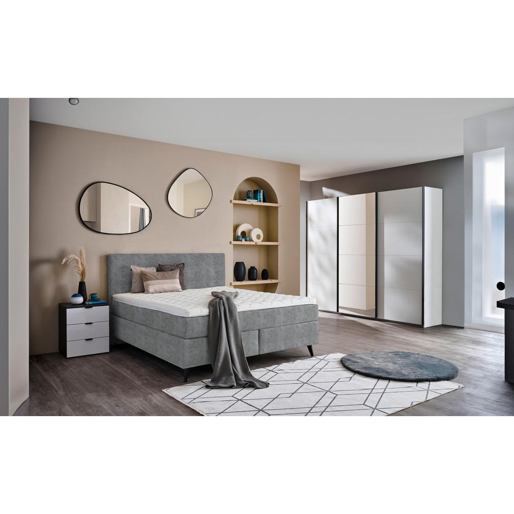 Thumbnail - Voleo Boxspringbett, Grau, Textil, H3, Höhe ca. 19 cm, 180x200 cm, Über- und Sondergrößen erhältlich, gepolstertes Kopft...