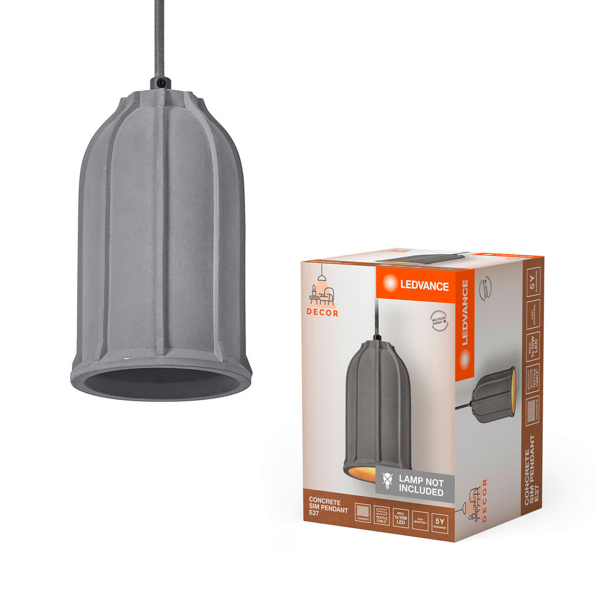 PENDELLEUCHTE 11,5/123,5 cm   - Dunkelgrau, Natur, Stein/Metall (11,5/123,5cm) - Ledvance