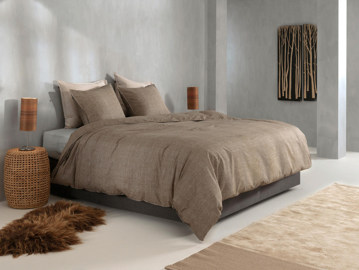 BETTWÄSCHE 2-teilig Lino Renforcé 135/200 cm  - Taupe, Basics, Textil (135/200cm)