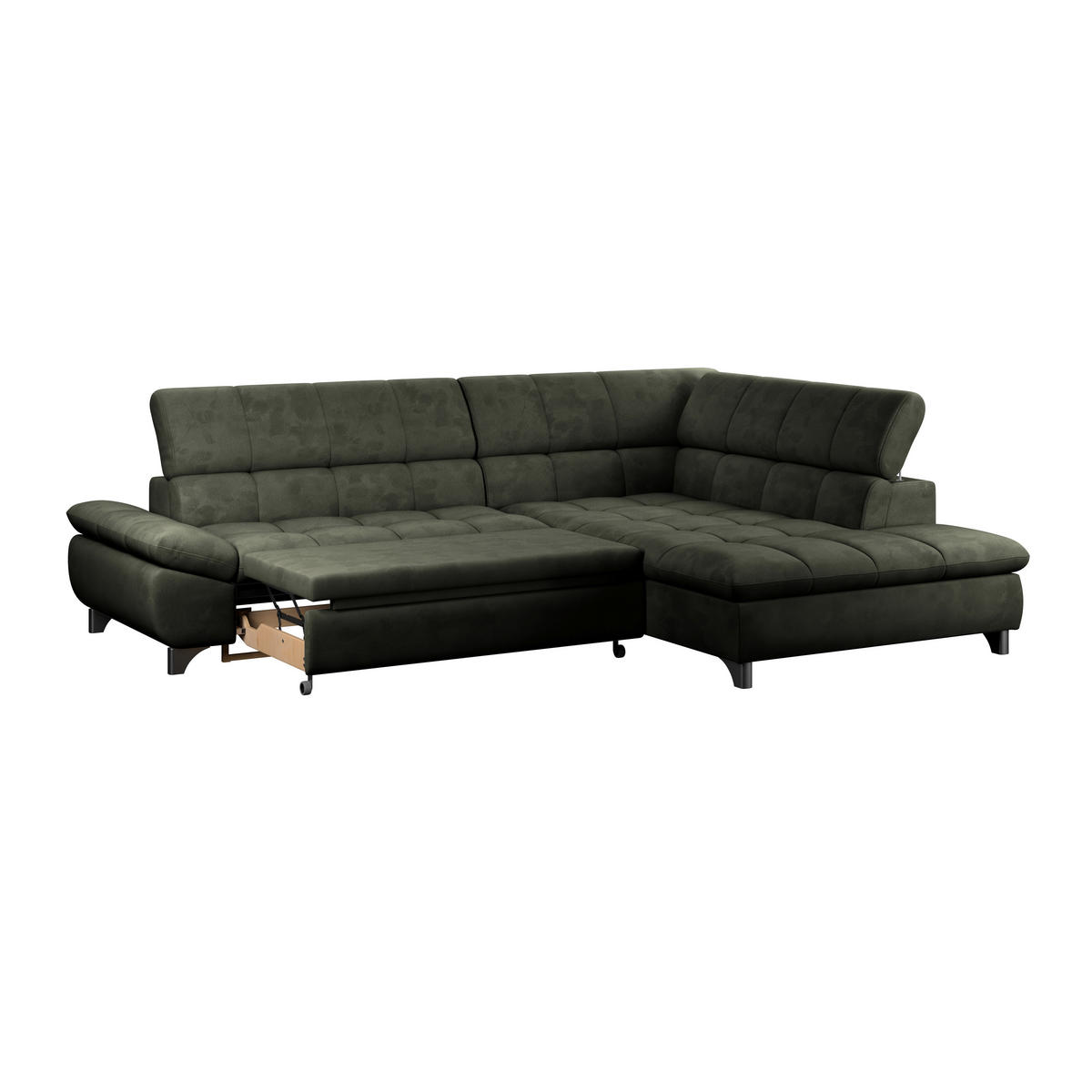 ECKSOFA Dunkelgrün Chenille  - Chromfarben/Dunkelgrün, KONVENTIONELL, Textil/Metall (312/234cm) - Livetastic