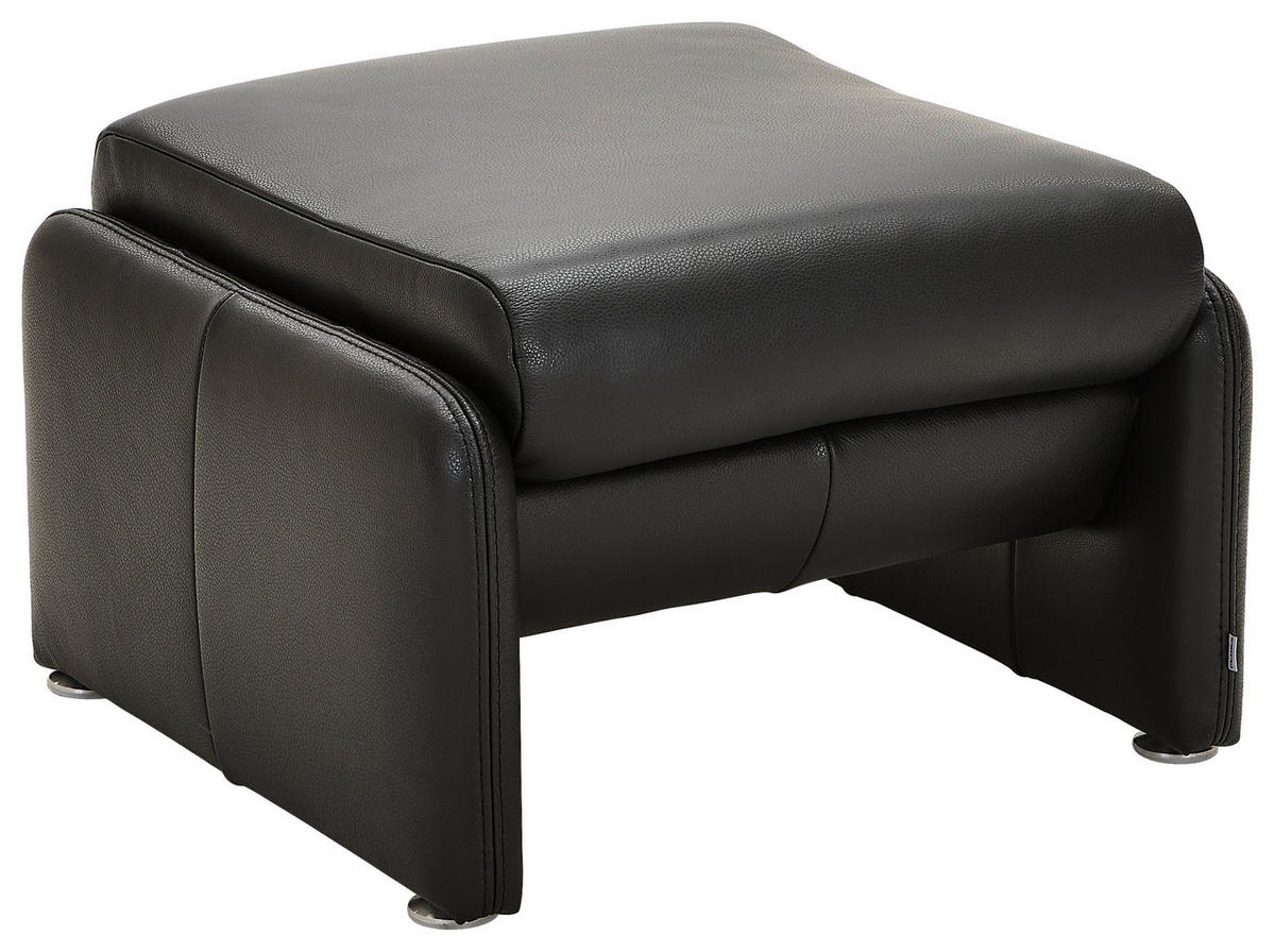 HOCKER Echtleder Schwarz  - Chromfarben/Schwarz, KONVENTIONELL, Leder/Metall (60/42/62cm) - Celina Home