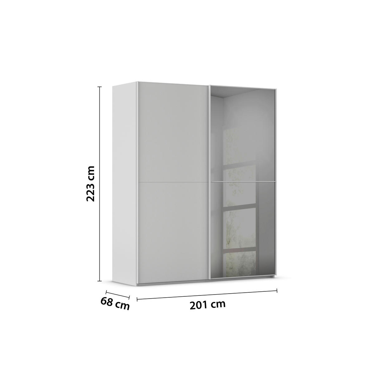 SCHWEBETÜRENSCHRANK 201/223/68 cm 2-türig Grau  - Grau, KONVENTIONELL, Glas/Holzwerkstoff (201/223/68cm) - Novel