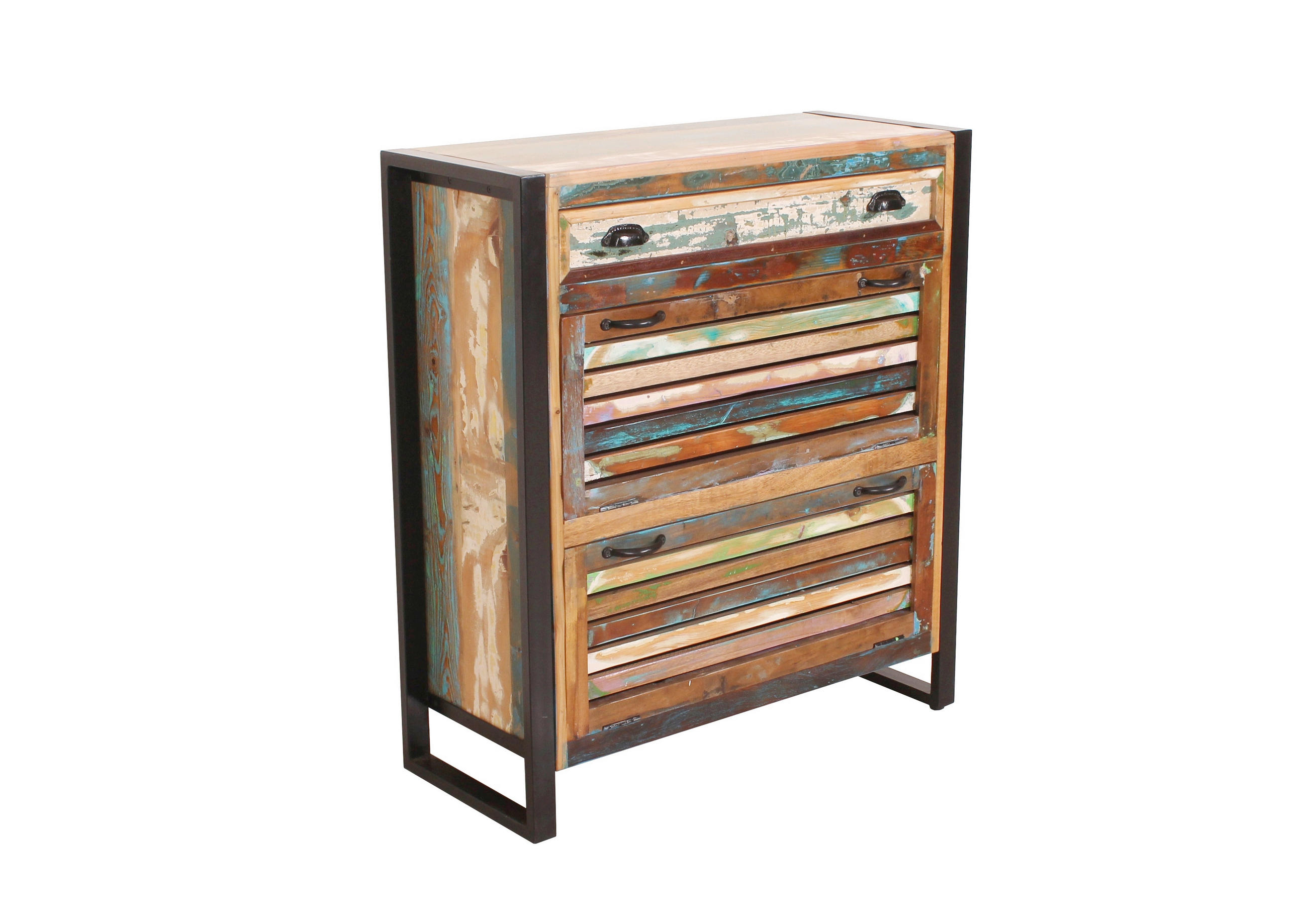 SCHUHSCHRANK Altholz massiv Multicolor, Schwarz  - Multicolor/Schwarz, Design, Holz/Metall (85/96/35cm) - MID.YOU