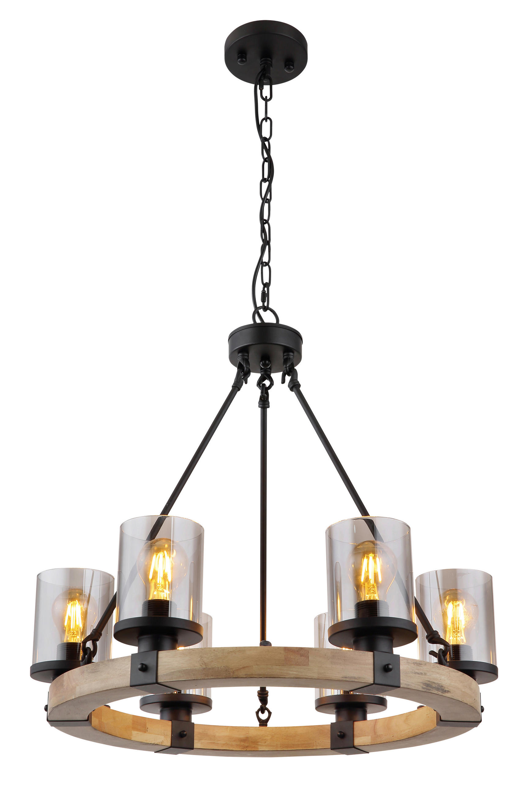 HÄNGELEUCHTE Lila 59/98 cm   - Dunkelbraun/Schwarz, Natur, Glas/Holz (59/98cm) - Globo