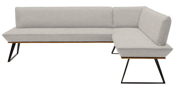ECKBANK 243/163 cm Webstoff Schwarz, Eichefarben, Greige Eiche massiv Metall   - Greige/Eichefarben, Design, Holz/Textil (243/163cm) - Voleo