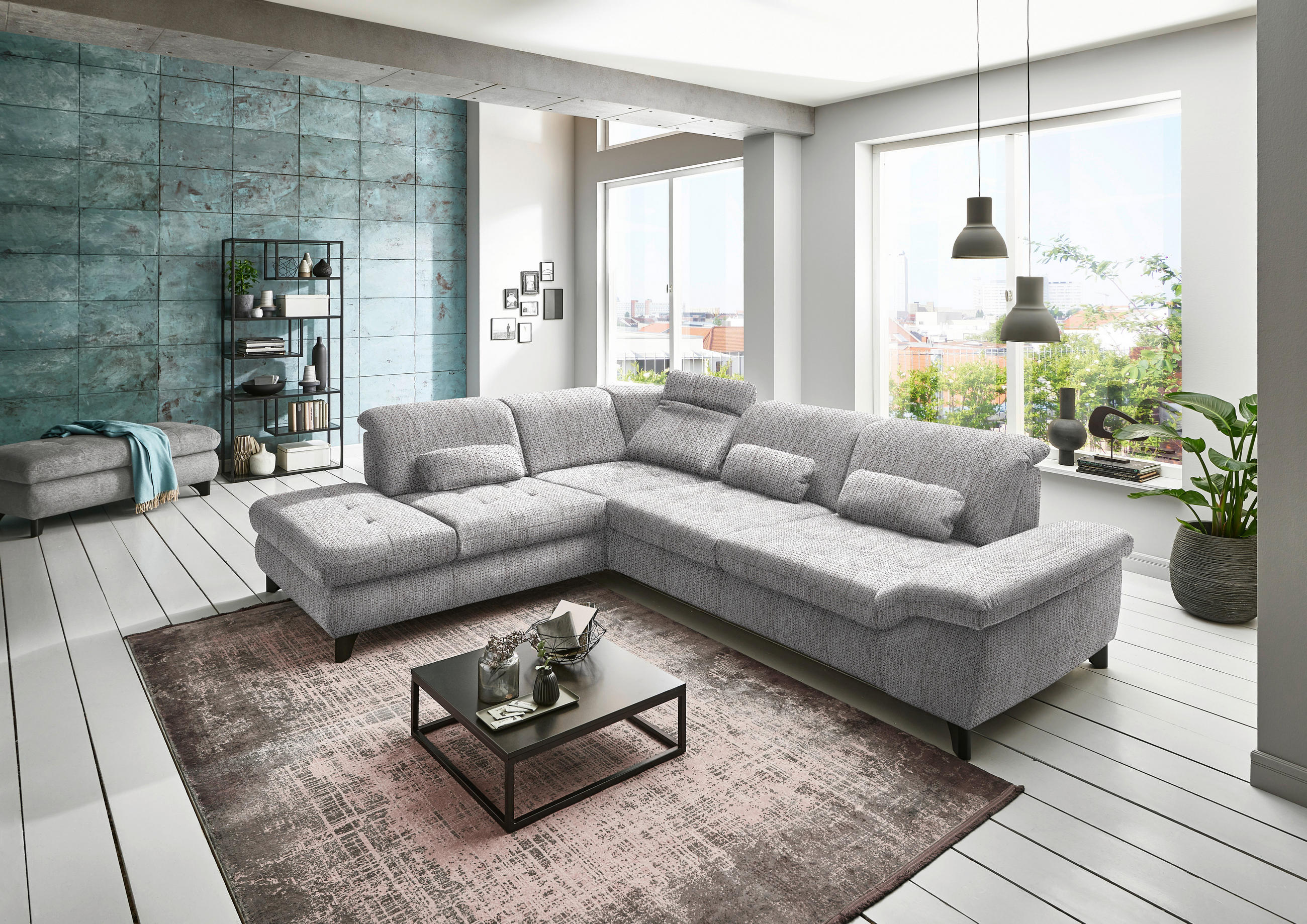 ECKSOFA Hellbraun Webstoff  - Hellbraun/Alufarben, Design, Textil/Metall (260/319cm) - Beldomo Style