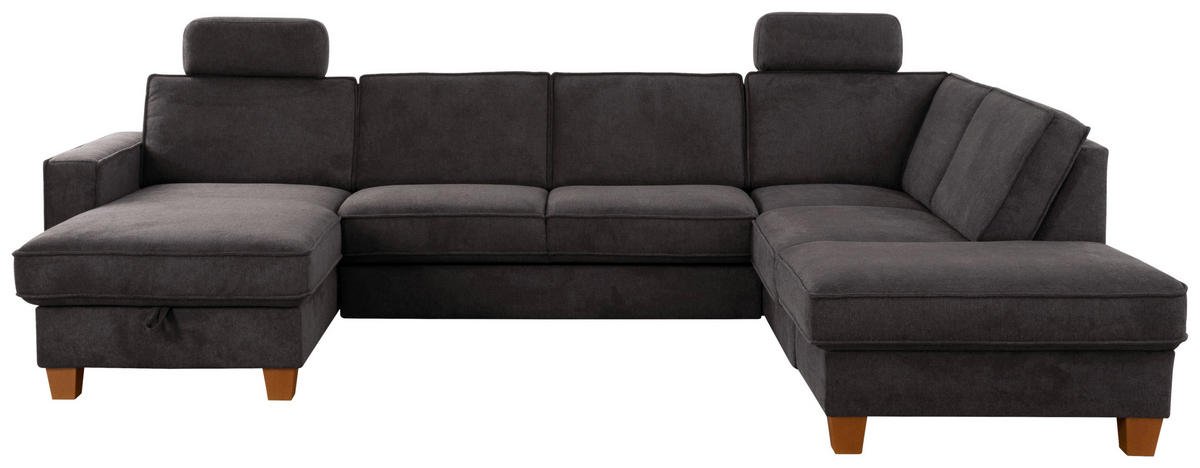 WOHNLANDSCHAFT Dunkelgrau Flachgewebe  - Eichefarben/Dunkelgrau, KONVENTIONELL, Holz/Textil (161/309/213cm) - Sit & More