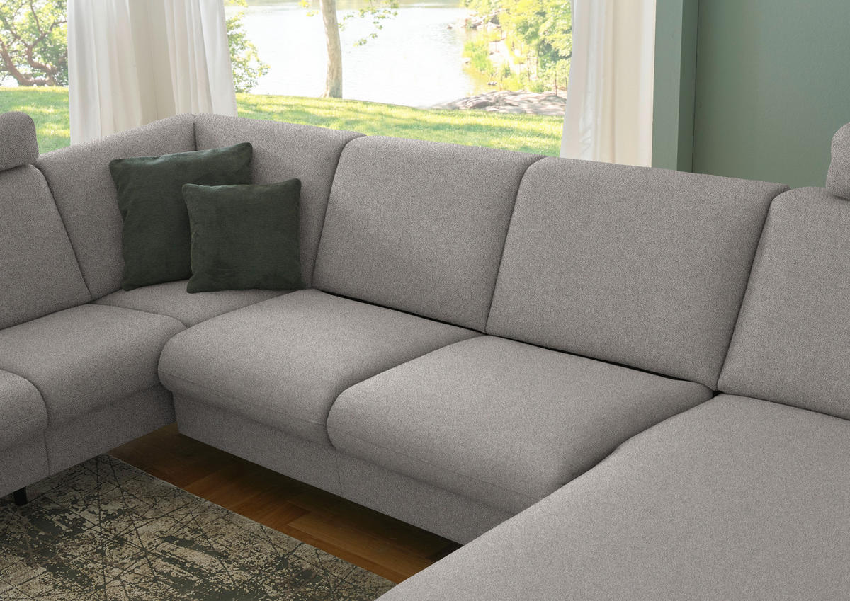 WOHNLANDSCHAFT  in Flachgewebe Graubraun  - Graubraun/Schwarz, KONVENTIONELL, Textil/Metall (190/307/170cm) - Beldomo Comfort