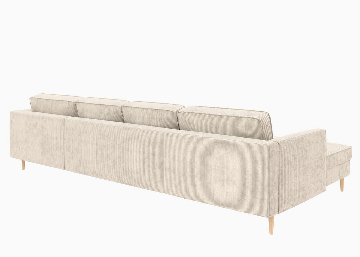 WOHNLANDSCHAFT Creme Cord  - Buchefarben/Creme, MODERN, Holz/Textil (161/306/161cm) - Trendmanufaktur