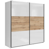 SCHWEBETÜRENSCHRANK 183/195,5/60 cm 2-türig Eiche Wotan, Weiß Hochglanz  - Weiß Hochglanz/Anthrazit, MODERN, Holzwerkstoff/Metall (183/195,5/60cm) - MID.YOU