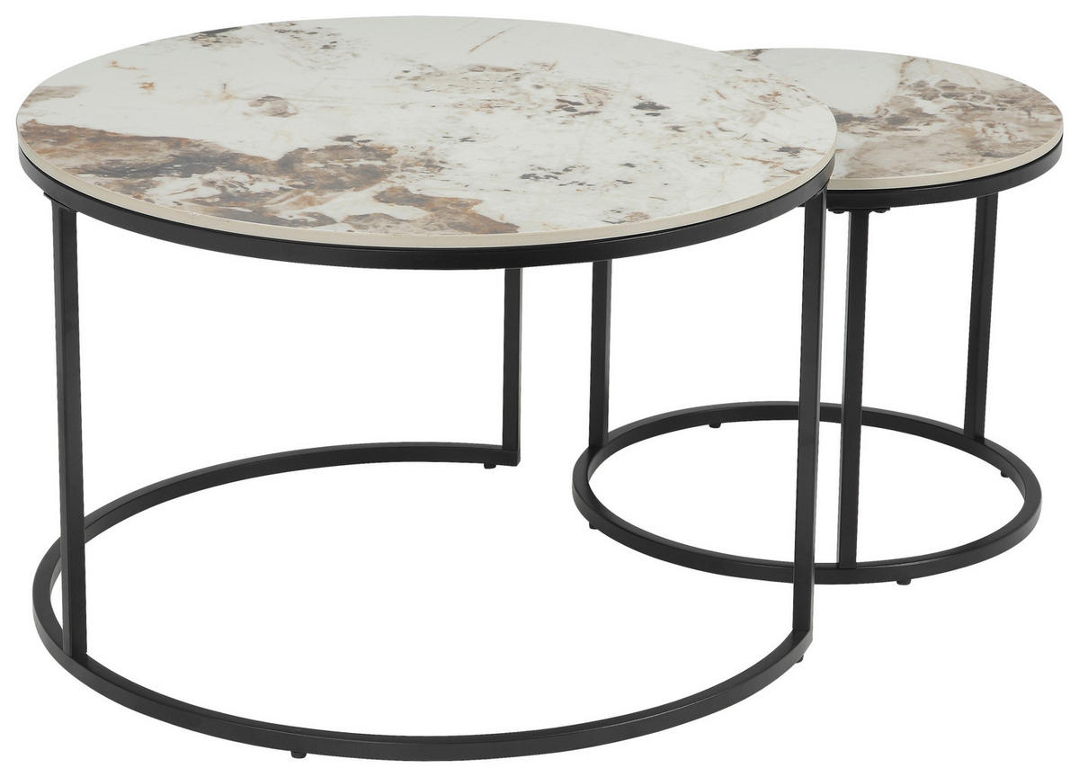 COUCHTISCHSET 70-45/70-45/45-39 cm rund Schwarz, Weiß, Hellbraun  - Hellbraun/Schwarz, Design, Stein/Metall (70-45/70-45/45-39cm) - Stylife