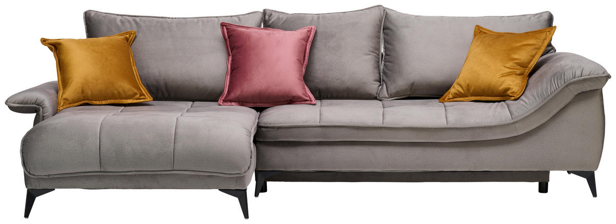 ECKSOFA Grau Velours  - Schwarz/Grau, Design, Textil/Metall (175/304cm) - Stylife