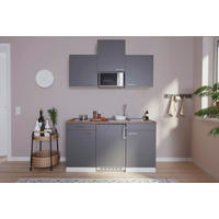 MINIKÜCHE 150 cm   in Grau  - Edelstahlfarben/Nussbaumfarben, Basics, Holzwerkstoff/Kunststoff (150cm) - Respekta