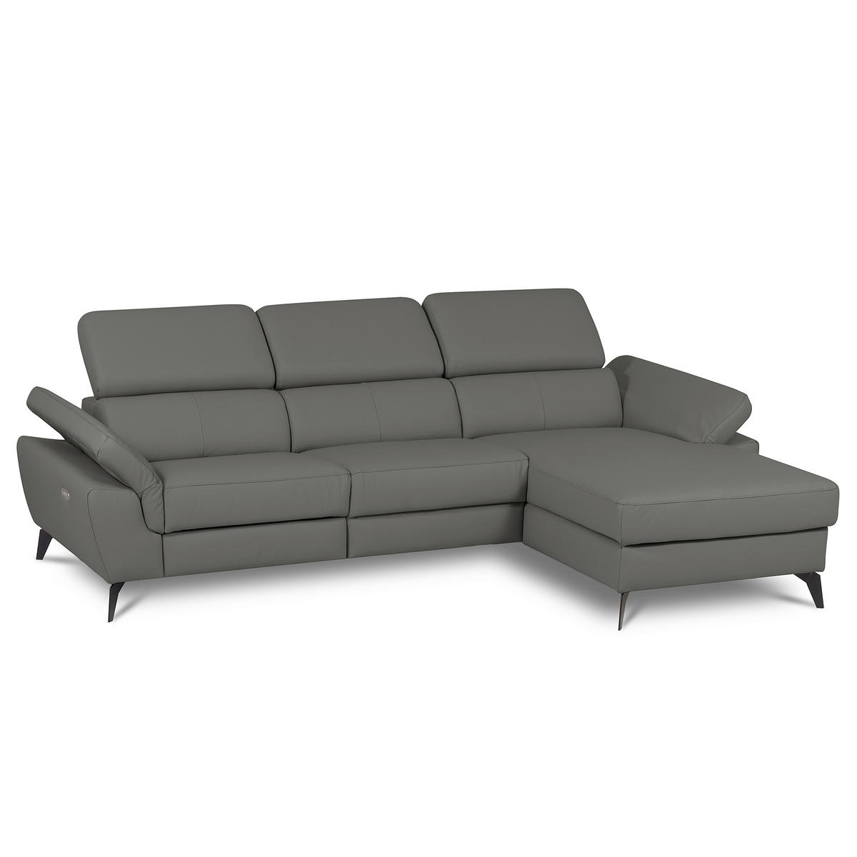ECKSOFA SONO in Lederlook Echtleder Anthrazit Armteilverstellung, Kopfteilverstellung  252/179 cm  - Anthrazit/Schwarz, Design, Leder/Textil (252/179cm) - Livetastic