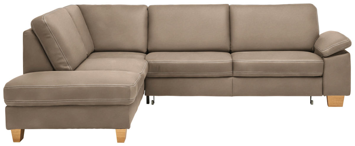 ECKSOFA  in Echtleder Greige  235/274 cm  - Greige/Eichefarben, KONVENTIONELL, Leder/Holzwerkstoff (235/274cm) - Beldomo Premium