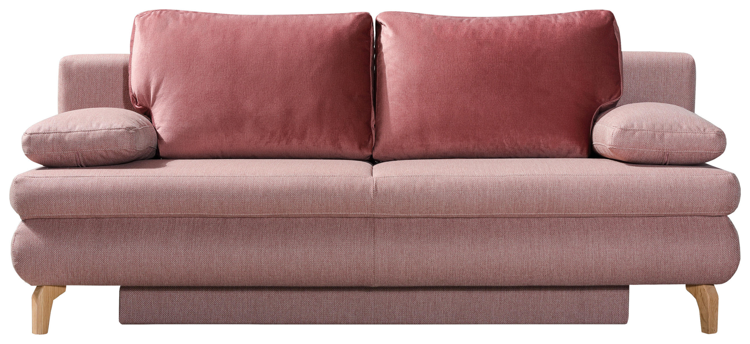 SCHLAFSOFA Rob  mit Schlafen auf Sitzhöhe, Rücken echt Flachgewebe Rosa  - Eichefarben/Dunkelrosa, Design, Holz/Textil (200/91/92cm) - Novel