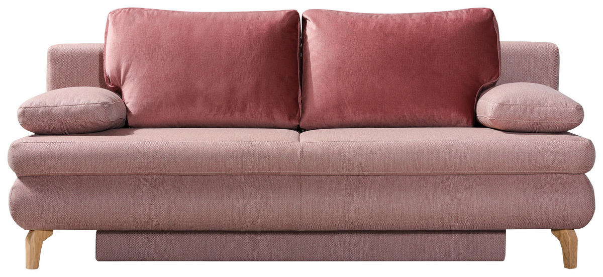SCHLAFSOFA Rob  mit Schlafen auf Sitzhöhe, Rücken echt Flachgewebe Rosa  - Eichefarben/Dunkelrosa, Design, Holz/Textil (200/91/92cm) - Novel