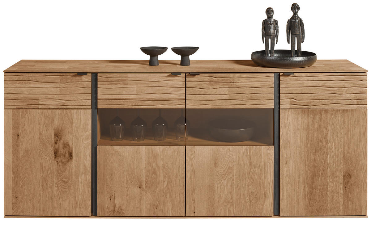 SIDEBOARD Eichefarben  192/81/44 cm  - Eichefarben/Anthrazit, Natur, Glas/Holz (192/81/44cm) - Valnatura