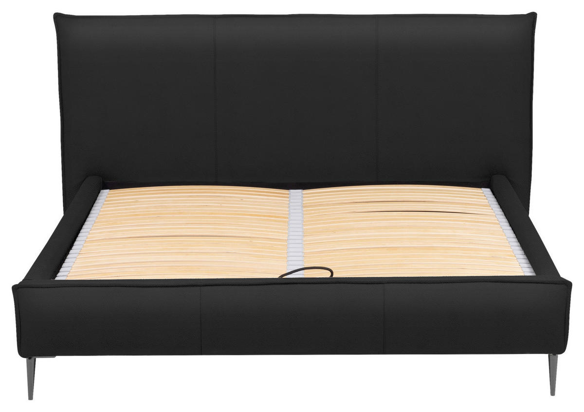 POLSTERBETT 180/200 cm,  in Schwarz, gepolstertes Kopfteil, Lattenrost, Bettkasten,  - Schwarzchrom/Schwarz, KONVENTIONELL, Leder/Holz (180/200cm) - Esposa