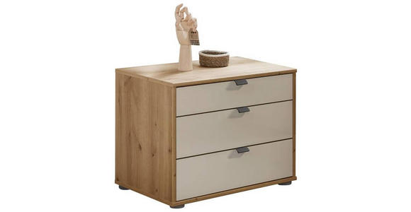 NACHTSCHRANK 60/48/43 cm  - Schieferfarben/Eiche Bianco, KONVENTIONELL, Glas/Holzwerkstoff (60/48/43cm) - Dieter Knoll