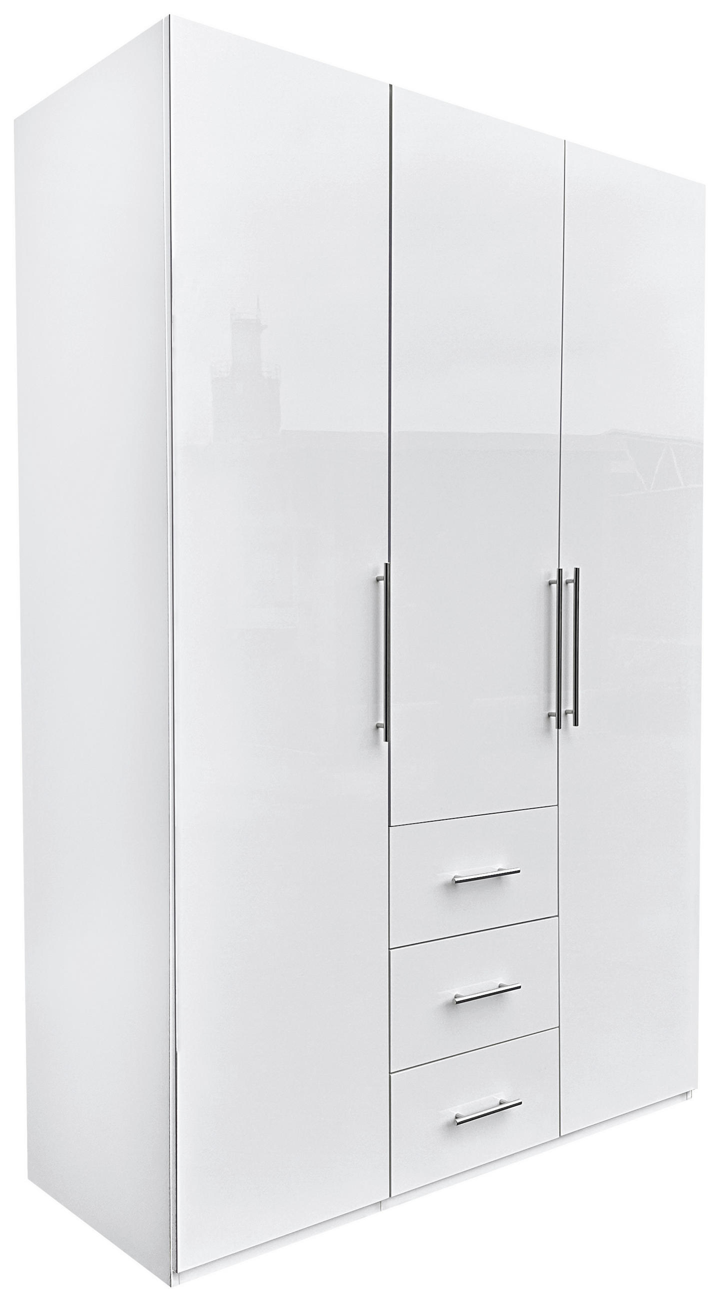 KLEIDERSCHRANK 147/219/59 cm 3-türig Weiß, Weiß Hochglanz  - Weiß Hochglanz/Alufarben, KONVENTIONELL, Holzwerkstoff/Metall (147/219/59cm) - Carryhome