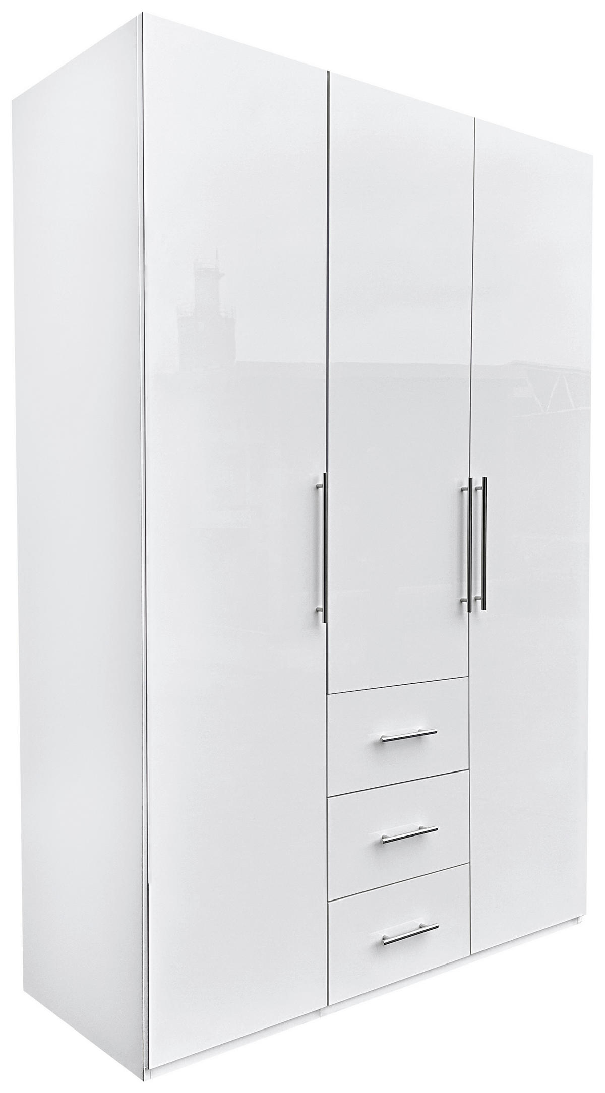 KLEIDERSCHRANK 147/219/59 cm 3-türig Weiß Hochglanz, Weiß  - Weiß Hochglanz/Alufarben, KONVENTIONELL, Holzwerkstoff/Metall (147/219/59cm) - Carryhome