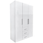 KLEIDERSCHRANK 147/219/59 cm 3-türig Weiß, Weiß Hochglanz  - Weiß Hochglanz/Alufarben, KONVENTIONELL, Holzwerkstoff/Metall (147/219/59cm) - Carryhome