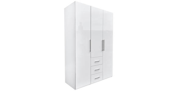 KLEIDERSCHRANK 147/219/59 cm 3-türig  - Weiß Hochglanz/Alufarben, KONVENTIONELL, Holzwerkstoff/Metall (147/219/59cm) - Carryhome