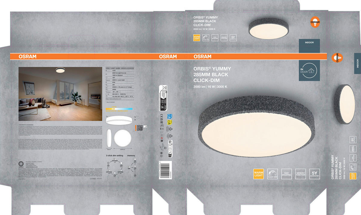 LED-DECKENLEUCHTE 28.5/6.5 cm   - Basics, Metall (28.5/6.5cm) - Osram
