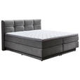 BOXSPRINGBETT 180/200 cm,  in Grau, Matratze, gepolstertes Kopfteil, Bettkasten, Topper, H2 + H3 = mittel + fest  - Schwarz/Grau, KONVENTIONELL, Kunststoff/Textil (180/200cm) - Carryhome