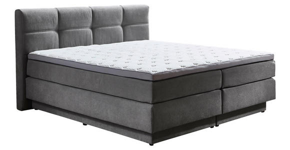 BOXSPRINGBETT 180/200 cm,  in Grau, Matratze, gepolstertes Kopfteil, Bettkasten, Topper, H2 + H3 = mittel + fest  - Schwarz/Grau, KONVENTIONELL, Kunststoff/Textil (180/200cm) - Carryhome